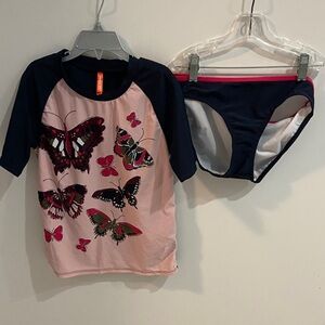 Joe Fresh Kids Butterfly Swim Rashguard - Pink and Navy-NWT